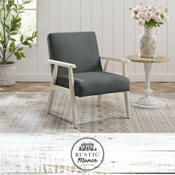 Posh Living 27 x 30 x 32.3 in. Alton Upholstered Armchair, Charcoal & Cream Linen RAC308-03CL-UE
